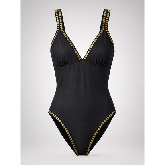 Gibson Latimer Other - Gibson Latimer One Piece Swimsuit Size L Black Gold Trim Resortwear Vacation